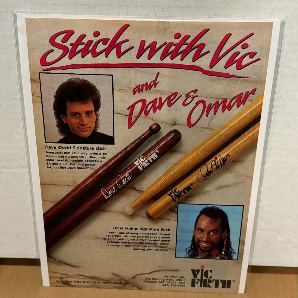 Dave Weckl & Omar Hakim - VIC FIRTH - 1989 Vintage Print Ad